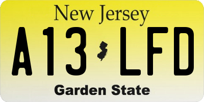 NJ license plate A13LFD