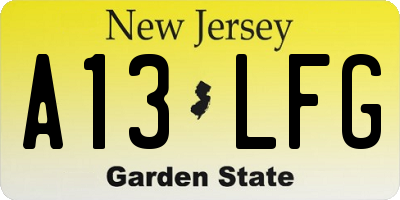 NJ license plate A13LFG