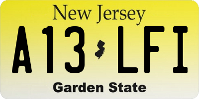 NJ license plate A13LFI