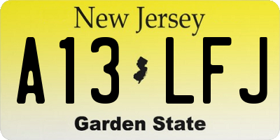 NJ license plate A13LFJ
