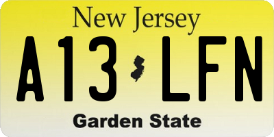 NJ license plate A13LFN