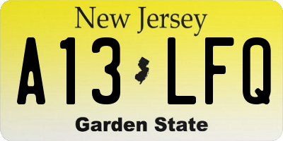 NJ license plate A13LFQ