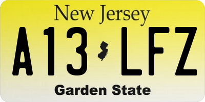 NJ license plate A13LFZ