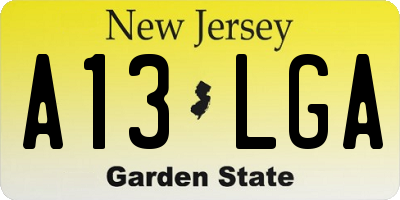 NJ license plate A13LGA