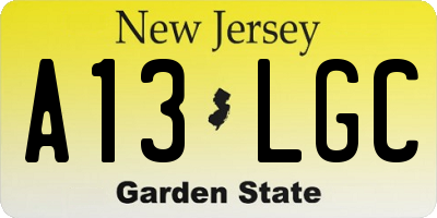 NJ license plate A13LGC