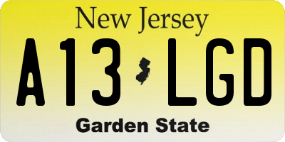 NJ license plate A13LGD