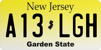NJ license plate A13LGH