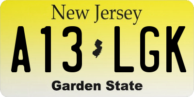 NJ license plate A13LGK