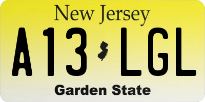 NJ license plate A13LGL