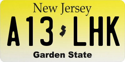 NJ license plate A13LHK