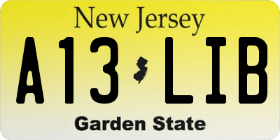 NJ license plate A13LIB