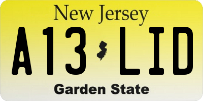 NJ license plate A13LID