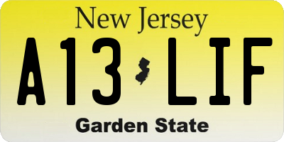 NJ license plate A13LIF