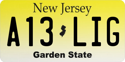 NJ license plate A13LIG