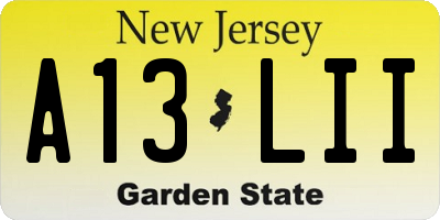 NJ license plate A13LII