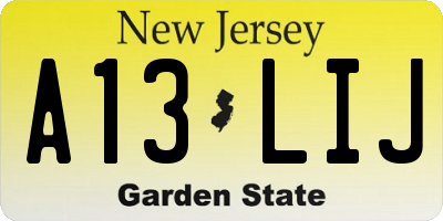 NJ license plate A13LIJ
