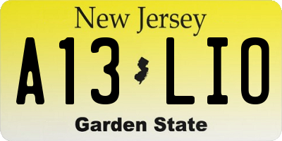NJ license plate A13LIO