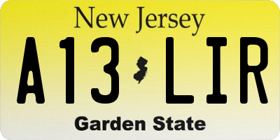 NJ license plate A13LIR