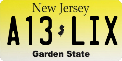 NJ license plate A13LIX