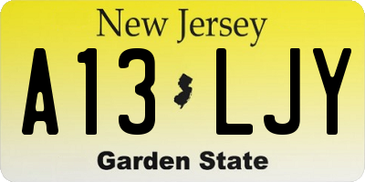 NJ license plate A13LJY
