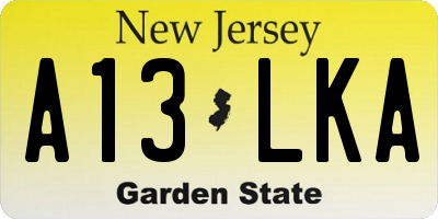 NJ license plate A13LKA