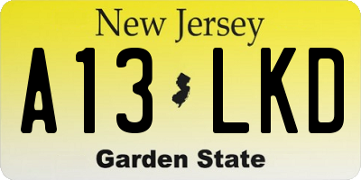 NJ license plate A13LKD