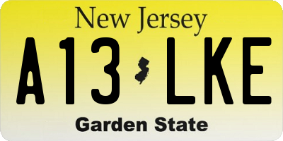 NJ license plate A13LKE