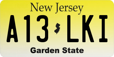 NJ license plate A13LKI