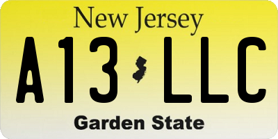 NJ license plate A13LLC