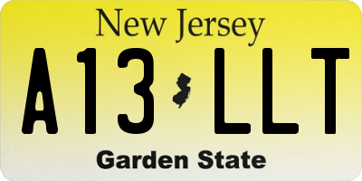 NJ license plate A13LLT