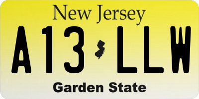 NJ license plate A13LLW