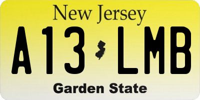 NJ license plate A13LMB