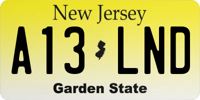 NJ license plate A13LND