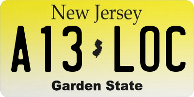 NJ license plate A13LOC