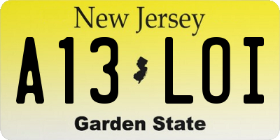 NJ license plate A13LOI