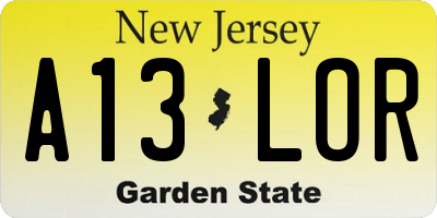 NJ license plate A13LOR