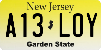NJ license plate A13LOY