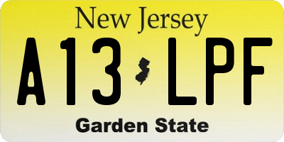 NJ license plate A13LPF