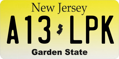 NJ license plate A13LPK