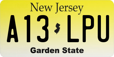 NJ license plate A13LPU