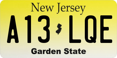 NJ license plate A13LQE