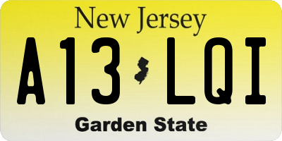 NJ license plate A13LQI