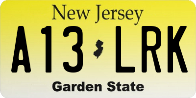 NJ license plate A13LRK
