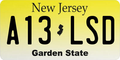 NJ license plate A13LSD