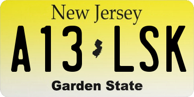 NJ license plate A13LSK