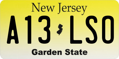 NJ license plate A13LSO