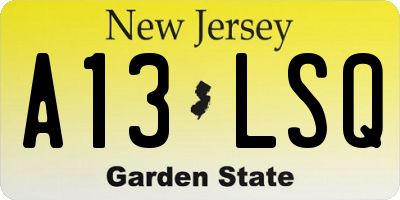 NJ license plate A13LSQ