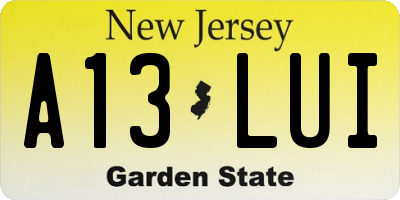 NJ license plate A13LUI