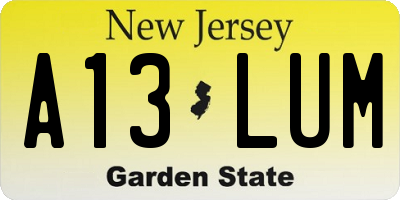 NJ license plate A13LUM