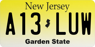 NJ license plate A13LUW